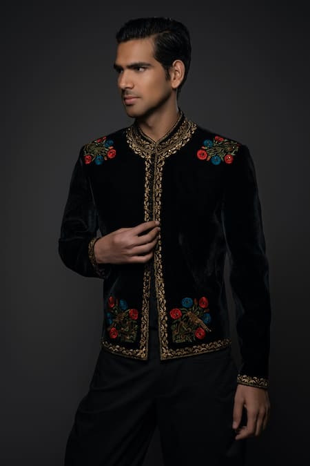 Rohit Bal Velvet Zardozi Vine Embroidered Jacket 