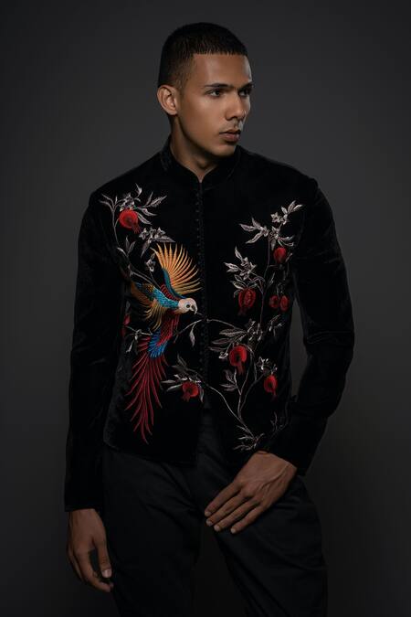 Rohit Bal Velvet Parrot Embroidered Bandhgala 