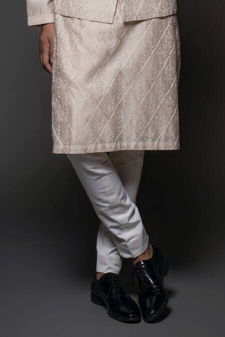 Rohit Bal_Pink Chanderi Silk Pearls, Embroidery, Beads Resham Bundi Kurta Set _Online_at_Aza_Fashions