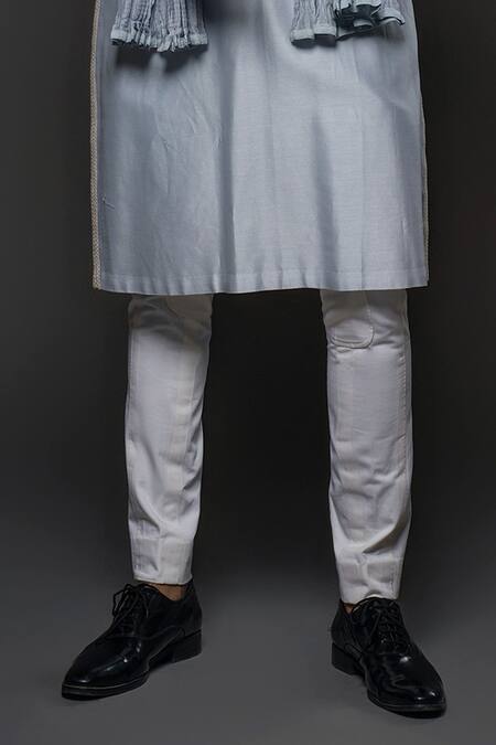 Shop_Rohit Bal_Blue Silk, Linen, Embroidery Resham Kurta Pant Set _Online_at_Aza_Fashions