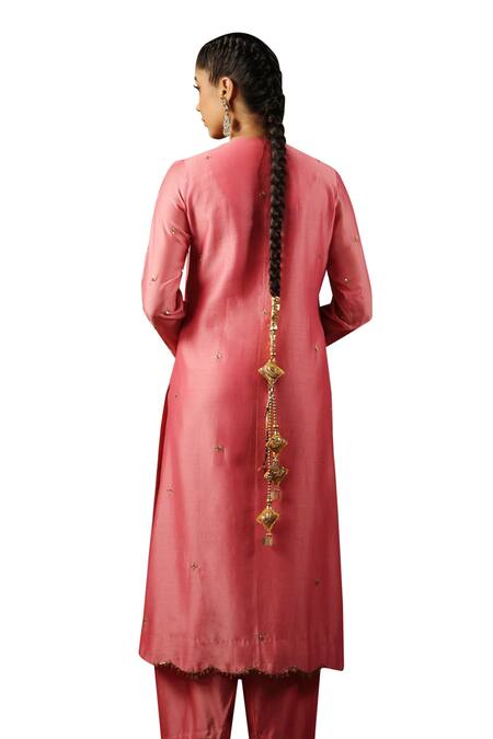 Label Niti Bothra Pink Chanderi Silk Embroidery, Sequins, Ambi Buta Zardozi Kurta And Pant Set Online at Aza Fashions Label Niti Bothra_Pink Chanderi Silk Embroidery, Sequins, Ambi Buta Zardozi Kurta And Pant Set _Online_at_Aza_Fashions