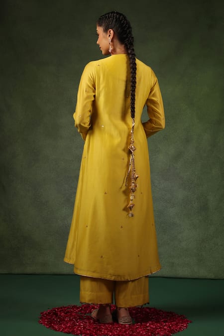 Shop_Label Niti Bothra_Yellow Chanderi Silk Sequins, Zari, Embroidery Zardozi Kurta And Pant Set _at_Aza_Fashions