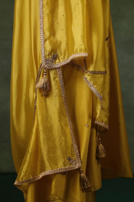 Shop_Label Niti Bothra_Yellow Chanderi Silk Zari, Sequins, Embroidery Zardozi And Kurta & Pant Set 