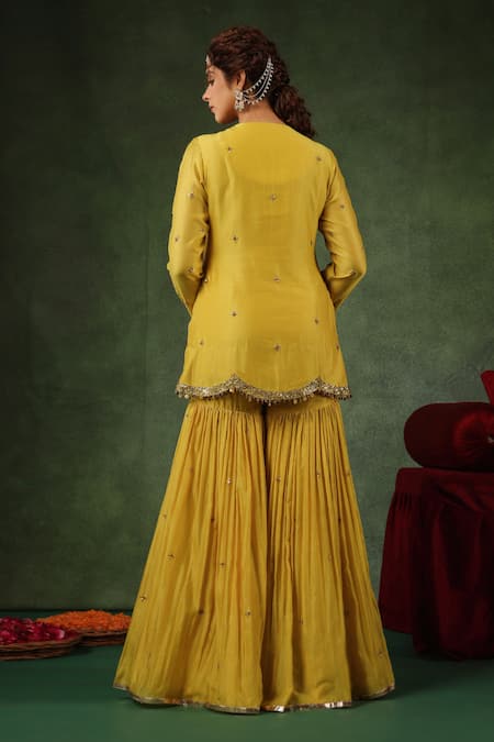 Label Niti Bothra Floral Stripe Embroidered Kurta Sharara Set 