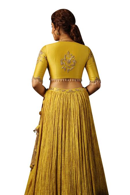 Shop_Label Niti Bothra_Yellow Chanderi , Pearls, Zardozi Butta Embroidered Lehenga Set 
