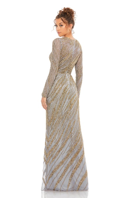 Mac Duggal Bead Embellished Stripe Gown 