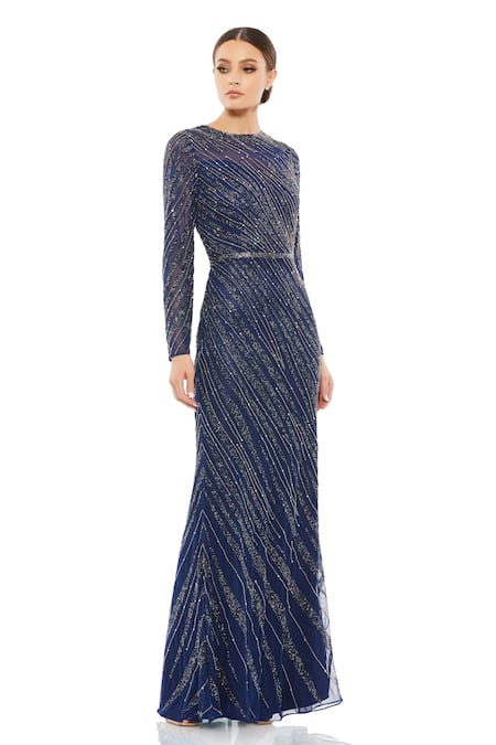 Mac Duggal Stripe Bead Embellished Gown 