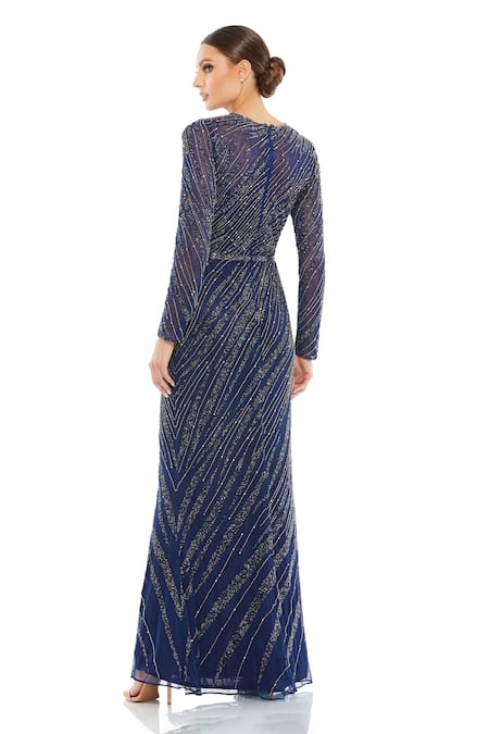 Mac Duggal Stripe Bead Embellished Gown 
