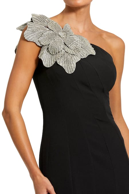 Mac Duggal Black Polyester, Crepe Stones One Shoulder Applique Mermaid Gown Online at Aza Fashions Mac Duggal_Black Polyester, Crepe Stones One Shoulder Applique Mermaid Gown _Online_at_Aza_Fashions