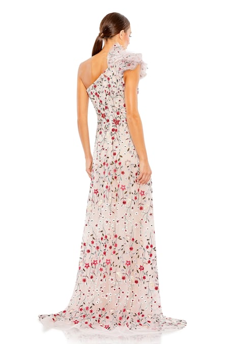 Mac Duggal Floral Embroidered Slit Gown
