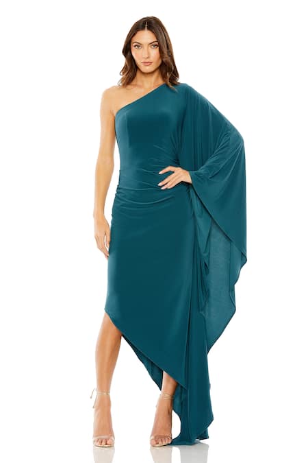 Mac Duggal Solid Draped One Shoulder Dress 