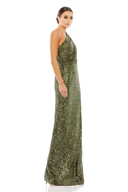 Mac Duggal_Green Polyester Sequins One Shoulder Embellished Gown _Online_at_Aza_Fashions