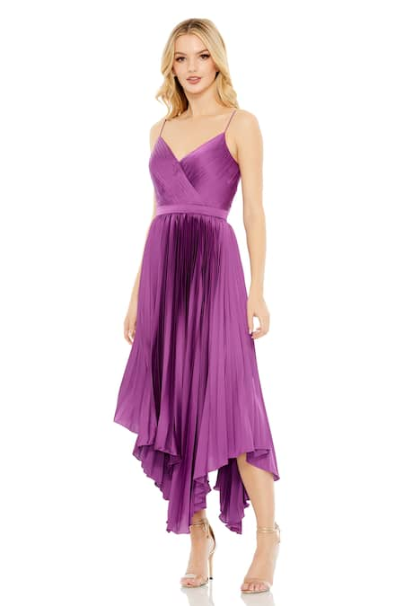 Mac Duggal Solid Pleated Asymmetric Dress 