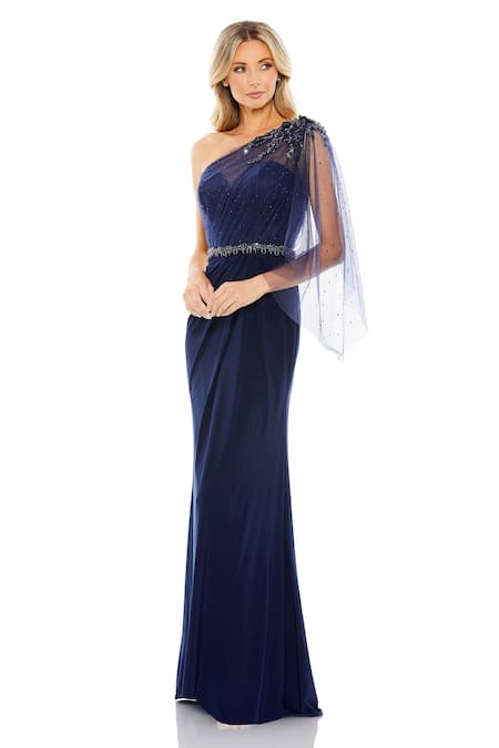 Mac Duggal Crystal Embellished One Shoulder Gown 