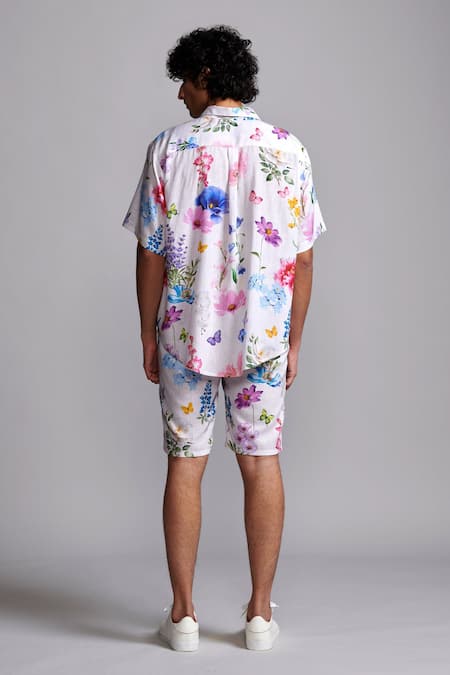 Dash And Dot Floral Print Linen Blend Shorts 