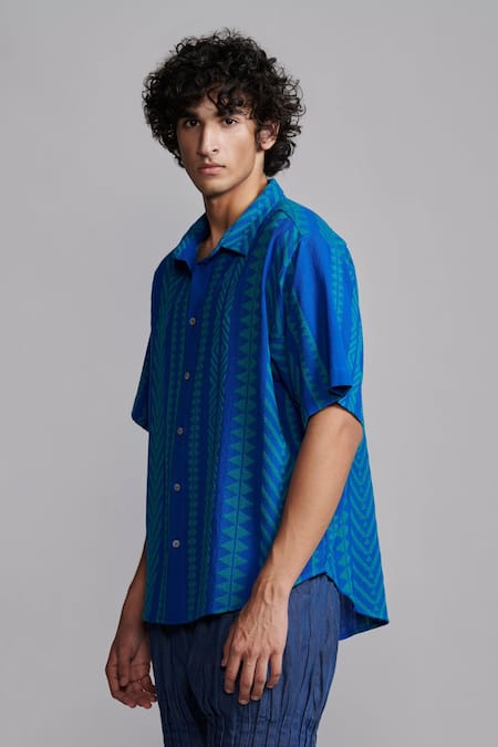Buy Dash And Dot Blue Cotton Oversized Jacquard Shirt Online at Aza Fashions Buy_Dash And Dot_Blue Cotton Oversized Jacquard Shirt _Online_at_Aza_Fashions