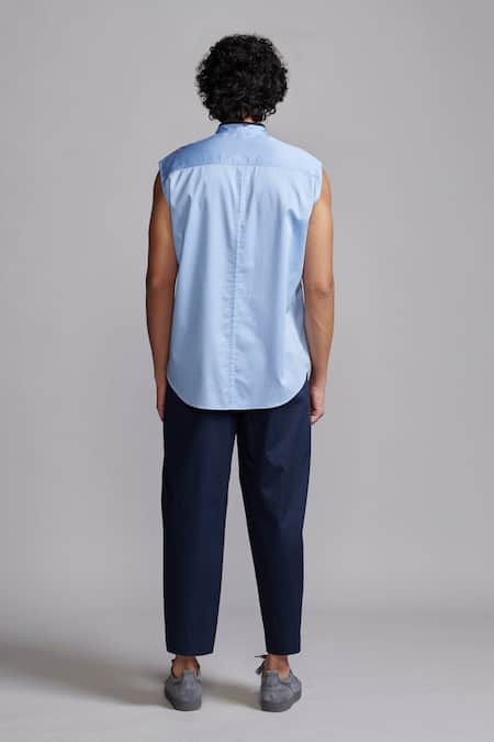 Shop Dash And Dot Blue Cotton Front Pleat Trouser at Aza Fashions Shop_Dash And Dot_Blue Cotton Front Pleat Trouser _at_Aza_Fashions