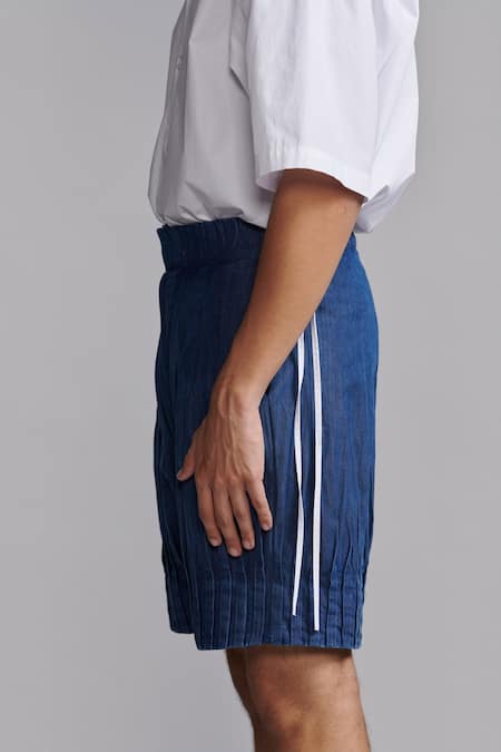 Buy Dash And Dot Blue Cotton Pleated Denim Shorts Online at Aza Fashions Buy_Dash And Dot_Blue Cotton Pleated Denim Shorts _Online_at_Aza_Fashions