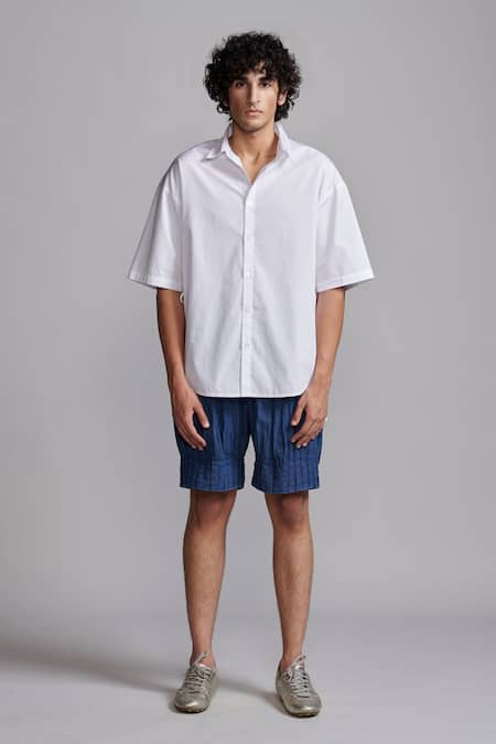 Dash And Dot Blue Cotton Pleated Denim Shorts at Aza Fashions Dash And Dot_Blue Cotton Pleated Denim Shorts _at_Aza_Fashions