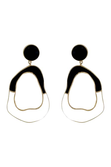 Shop Varnika Arora Black Embroidery Saline Color Block Enameled Earrings at Aza Fashions Shop_Varnika Arora_Black Embroidery Saline Color Block Enameled Earrings _at_Aza_Fashions