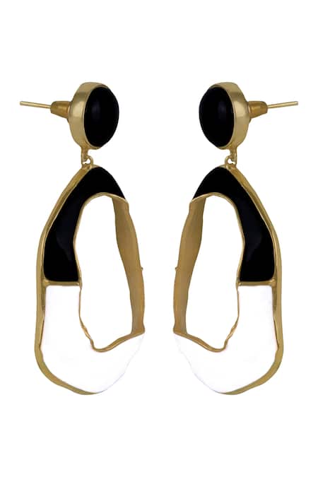 Shop Varnika Arora Black Embroidery Saline Color Block Enameled Earrings Online at Aza Fashions Shop_Varnika Arora_Black Embroidery Saline Color Block Enameled Earrings _Online_at_Aza_Fashions