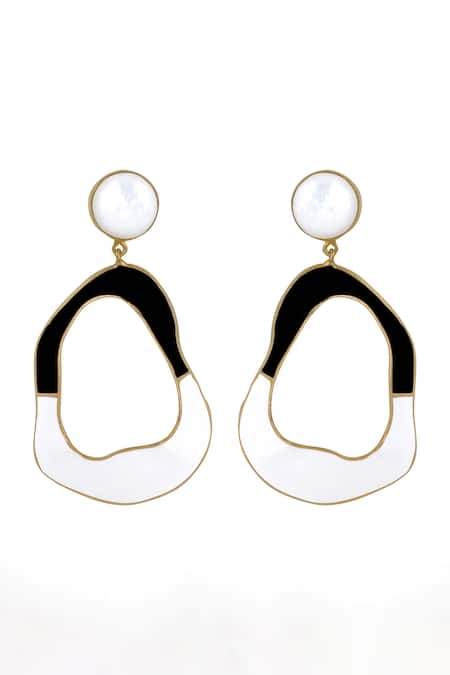 Shop Varnika Arora Black Embroidery Saline Enameled Color Block Earrings at Aza Fashions Shop_Varnika Arora_Black Embroidery Saline Enameled Color Block Earrings _at_Aza_Fashions