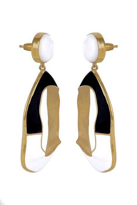 Shop Varnika Arora Black Embroidery Saline Enameled Color Block Earrings Online at Aza Fashions Shop_Varnika Arora_Black Embroidery Saline Enameled Color Block Earrings _Online_at_Aza_Fashions