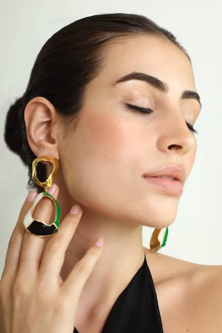 Buy Varnika Arora Gold Plated Embroidery Embrace Color Block Earrings Online at Aza Fashions Buy_Varnika Arora_Gold Plated Embroidery Embrace Color Block Earrings _Online_at_Aza_Fashions
