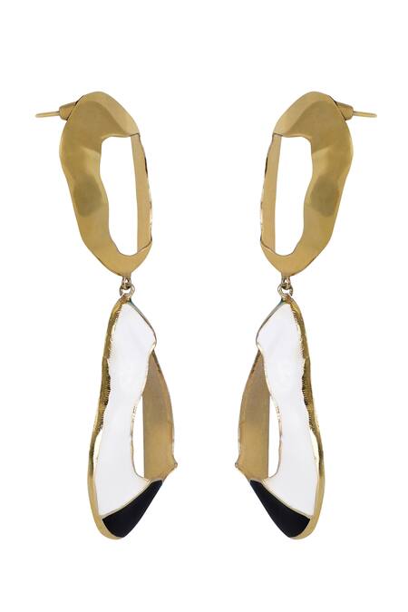 Varnika Arora Gold Plated Embroidery Embrace Color Block Earrings at Aza Fashions Varnika Arora_Gold Plated Embroidery Embrace Color Block Earrings _at_Aza_Fashions