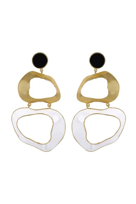 Shop Varnika Arora Black Embroidery Drift Enameled Earrings at Aza Fashions Shop_Varnika Arora_Black Embroidery Drift Enameled Earrings _at_Aza_Fashions