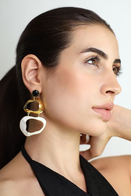 Varnika Arora Black Embroidery Drift Enameled Earrings Online at Aza Fashions Varnika Arora_Black Embroidery Drift Enameled Earrings _Online_at_Aza_Fashions