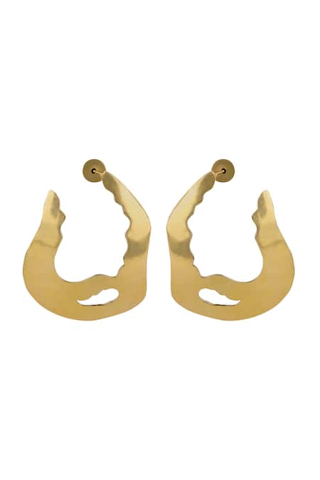 Shop Varnika Arora Gold Plated Nautica Abstract Wave Hoops at Aza Fashions Shop_Varnika Arora_Gold Plated Nautica Abstract Wave Hoops _at_Aza_Fashions