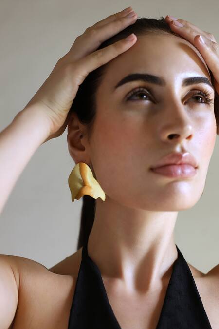 Buy_Varnika Arora_Gold Plated Ripple Shaped Abstract Earrings _Online_at_Aza_Fashions