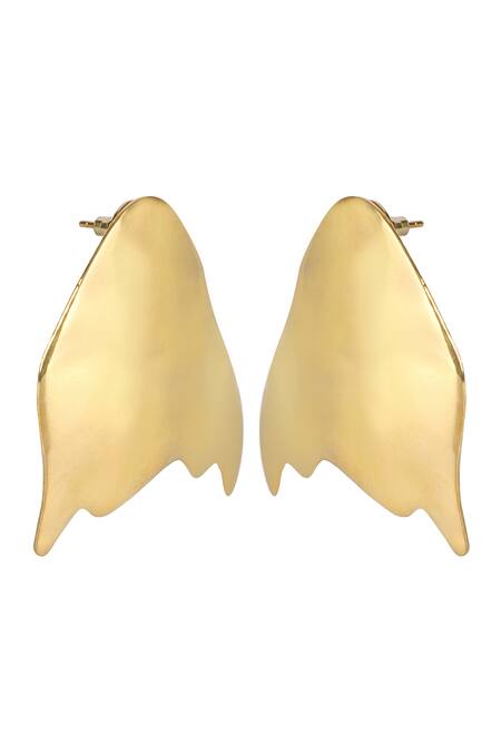 Shop_Varnika Arora_Gold Plated Ripple Shaped Abstract Earrings _Online_at_Aza_Fashions
