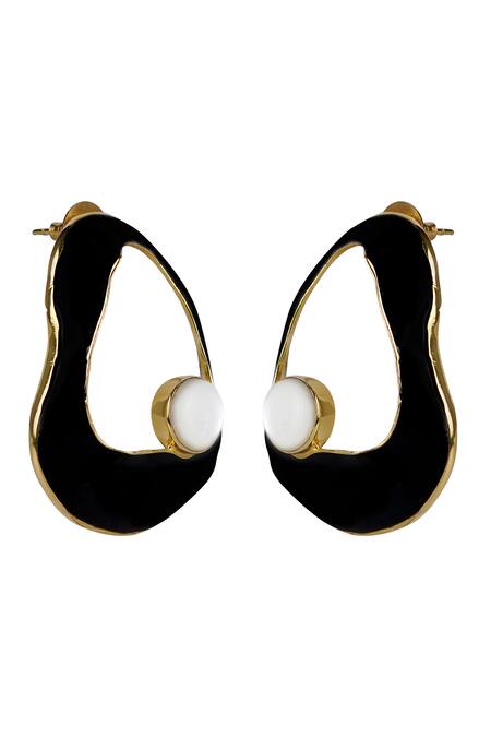 Buy Varnika Arora Black Embroidery, Pearls Frost Enameled Earrings Online at Aza Fashions Buy_Varnika Arora_Black Embroidery, Pearls Frost Enameled Earrings _Online_at_Aza_Fashions