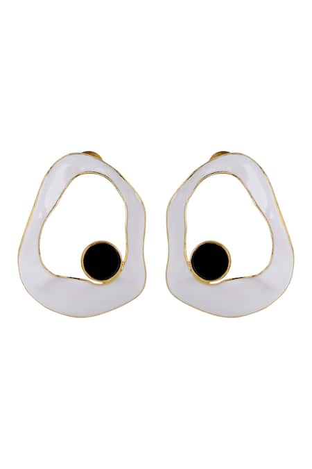 Varnika Arora White Bead Frost Enameled Abstract Earrings 