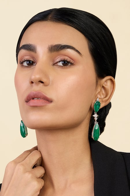 ISHARYA Pear Cut Emerald Drop Danglers 