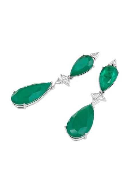 Buy_Isharya_Green Crystals, Stones Pear Cut Emerald Drop Danglers_Online_at_Aza_Fashions