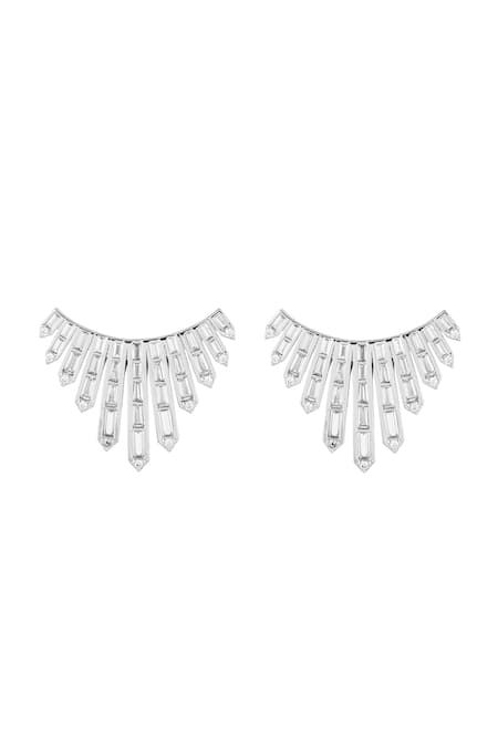 Shop Isharya Silver Plated Crystals Crown Jewel Statement Studs at Aza Fashions Shop_Isharya_Silver Plated Crystals Crown Jewel Statement Studs _at_Aza_Fashions