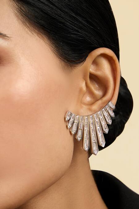 Isharya Silver Plated Crystals Crown Jewel Statement Studs Online at Aza Fashions Isharya_Silver Plated Crystals Crown Jewel Statement Studs _Online_at_Aza_Fashions