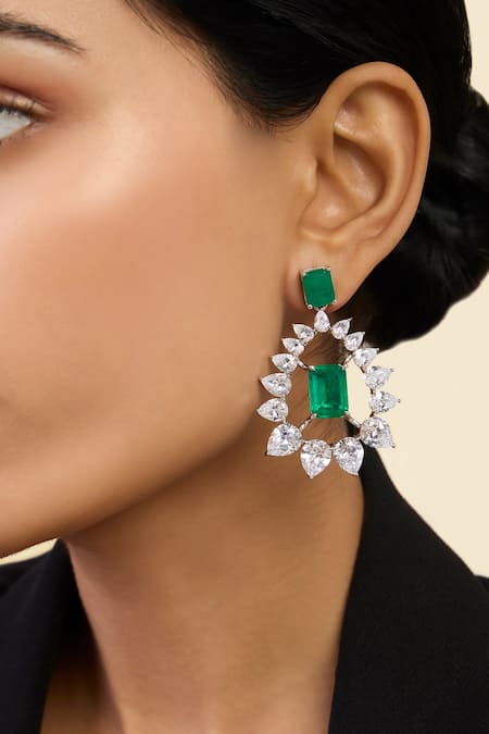 Isharya_Green Crystals, Stones Indian Chandelier Statement Earrings_Online_at_Aza_Fashions