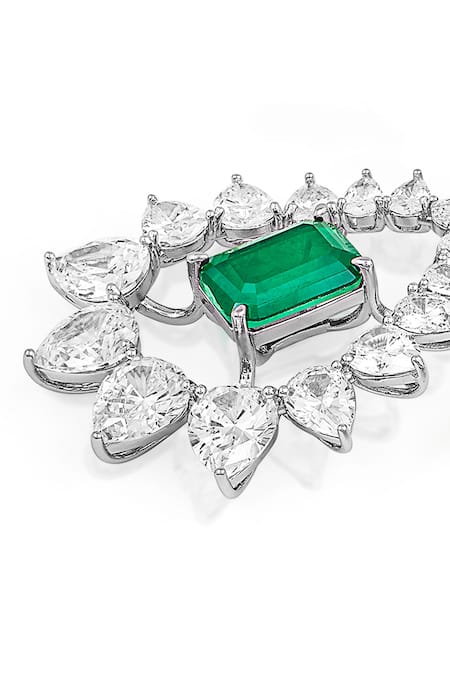 Shop_Isharya_Green Crystals, Stones Indian Chandelier Statement Earrings_Online_at_Aza_Fashions
