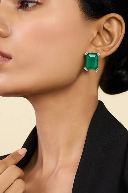 Isharya_Green Crystals, Stones Doublet Embellished Studs_Online_at_Aza_Fashions