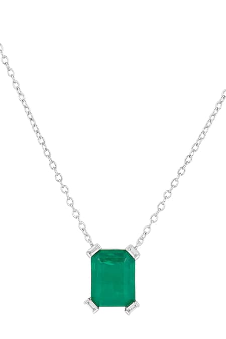 Buy_Isharya_Green Quad Emerald Cut Statement Pendant Necklace _Online_at_Aza_Fashions