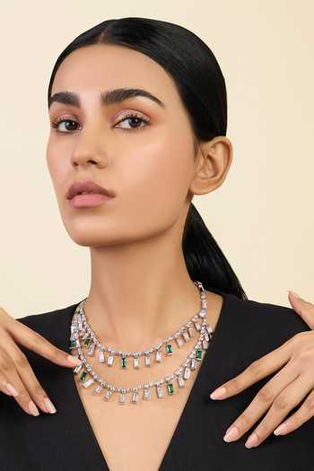 Buy Isharya Green Layered Streak Luxe Collar Necklace at Aza Fashions Buy_Isharya_Green Layered Streak Luxe Collar Necklace_at_Aza_Fashions