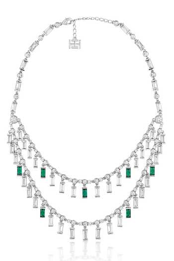 Shop Isharya Green Layered Streak Luxe Collar Necklace at Aza Fashions Shop_Isharya_Green Layered Streak Luxe Collar Necklace_at_Aza_Fashions