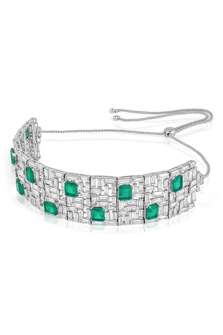 Buy_Isharya_Green Celtic Doublet Emerald And Cz Studded Choker_Online_at_Aza_Fashions