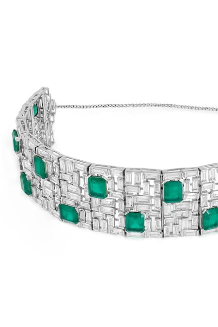 Shop_Isharya_Green Celtic Doublet Emerald And Cz Studded Choker_Online_at_Aza_Fashions