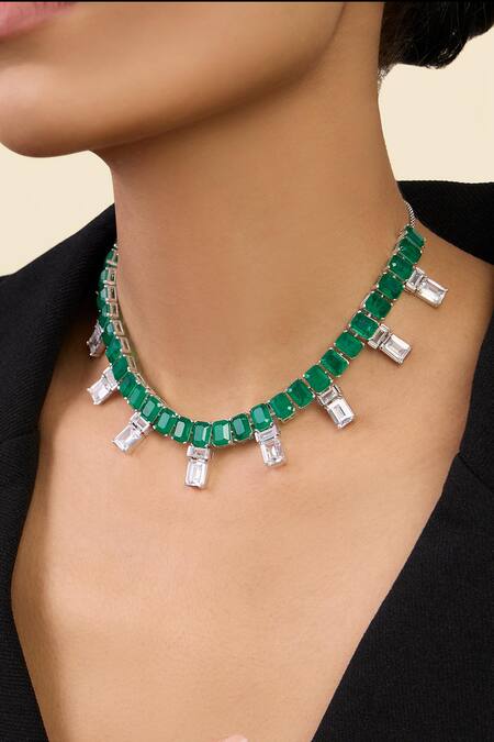Isharya_Green Emerald Stone Embellished Choker _Online_at_Aza_Fashions