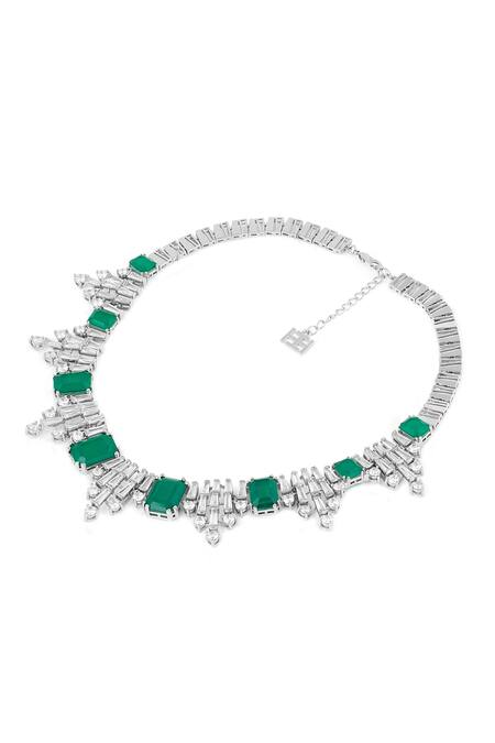 Buy_Isharya_Green Doublet Dark Emerald Stone Bib Necklace _Online_at_Aza_Fashions
